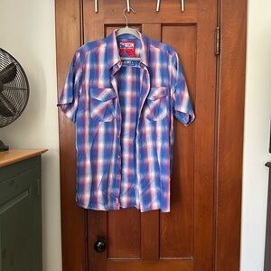 DIXXON Men's Plaid Button Down Shirt in Blue and Red
